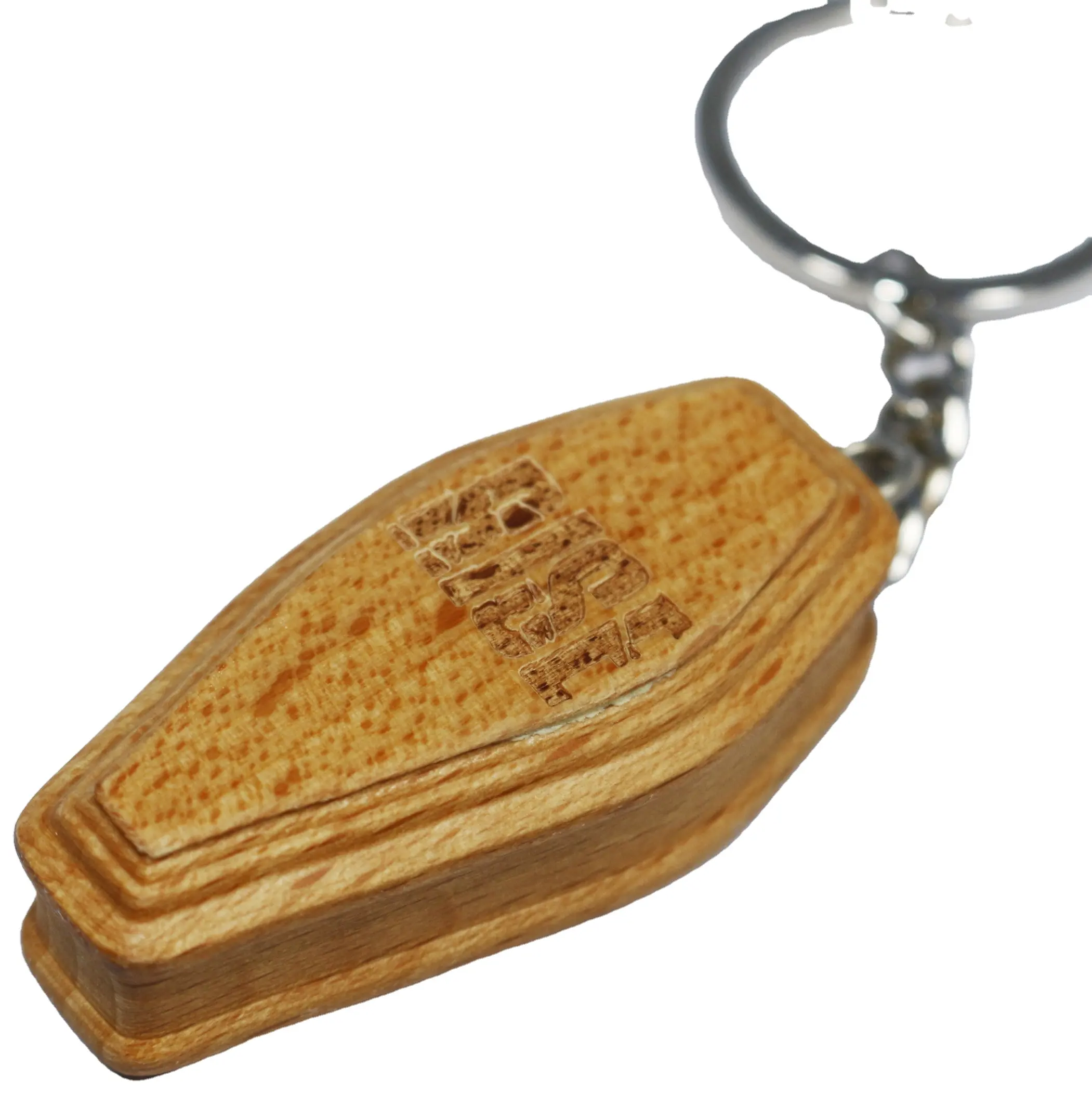 3d custom wooden coffin shape key chain with engraved logo wood chain keyring for Italy market for Funeral Souvenir gift