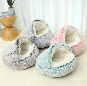 Pet beşik yumuşak ve rahat kabuk sonbahar ve kış sıcak yarı-kapalı lüks yıkanabilir yumuşak peluş kaplı Pet kedi yatak - Product Image 6