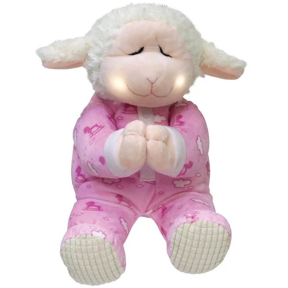 Brinquedo de pelúcia rosa infantil, brinquedo personalizado com desenho de led para noite, macio e de pelúcia, para oração, ovelha, novo, 2017