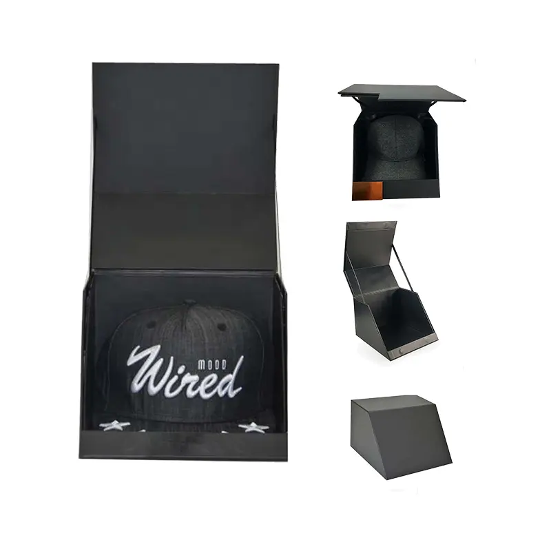 Caja de sombrero personalizada al por mayor, Cajas de Regalo con ventana, caja de exhibición para sombrero, gorro de regalo de papel plegable magnético plegable