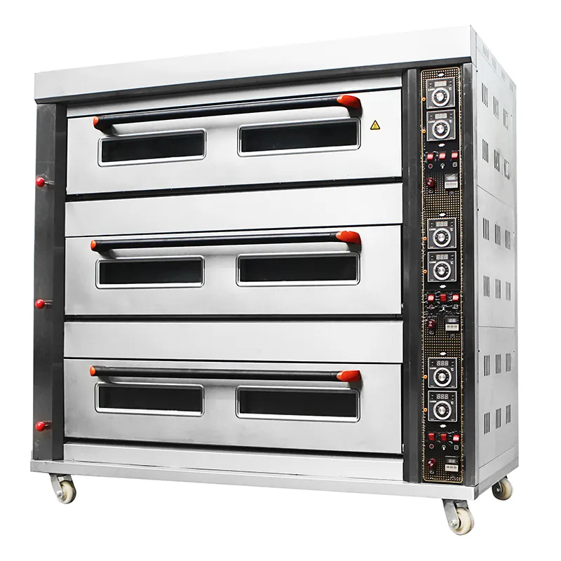 Commerciële 3 Dek 6 Trays Lpg Ng Gas Dek Oven Voor Bakkerij Brood Of Cake Met Digitale Temperatuur Display