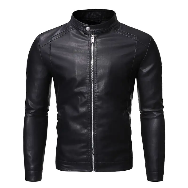 Özel Logo erkekler ceketler standı yaka Biker deri ceket erkekler için İstanbul siyah Biker ceket