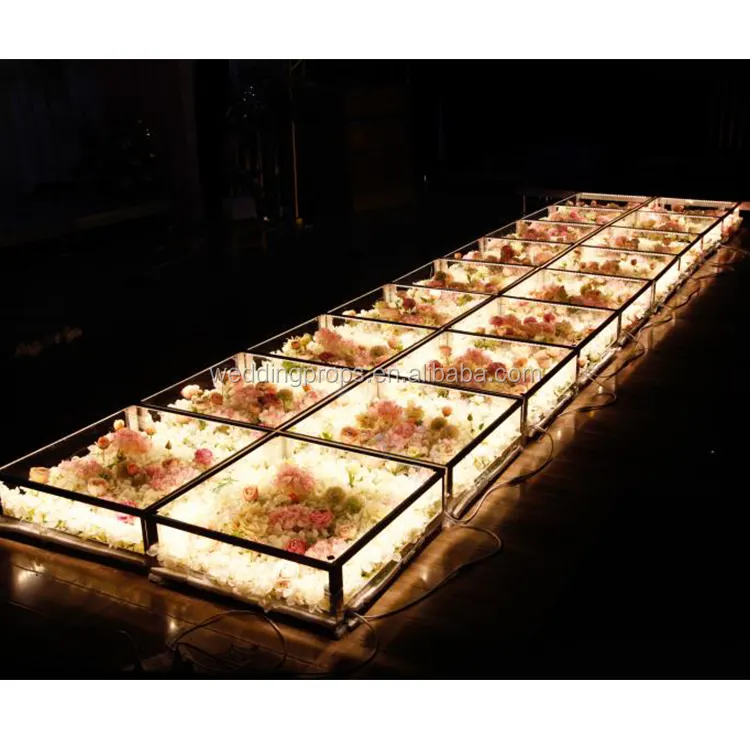 室内装飾透明ガラスクリスタル透明アクリルRGB LEDダンスフロアステージ装飾