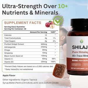 Supplément OEM 8 en 1 Gommes en résine de Shilajit de l'Himalaya avec Ashwaganda / Chaga/Gingseng/huile de graines de cumin noir/vitamine C/D3 - Product Image 2