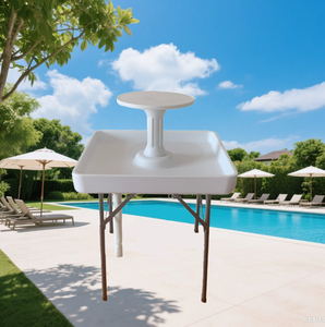 <strong>Multi</strong> <strong>Functional</strong> New Outdoor HDPE Foldable Square Two Tier Fill and Chill <strong>Tables</strong> with Top Round Tray and Removable Skirt - Product Image 1