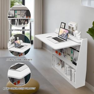 Escritorio de ordenador plegable de madera para montar en la pared, personalizable, con estante de almacenamiento, mesa de estudio y escritura - Product Image 3