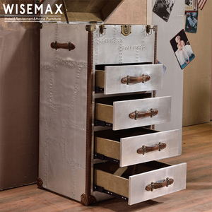WISEMAX mobilya Retro bagaj bavul depolama gövde oturma odası alüminyum kumaş gövde yan sehpa çekmeceli - Product Image 3