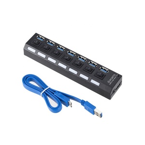 USB 3,0 Data Hub 7 puertos portátil Micro USB 3,0 HUB Splitter con adaptador de corriente para computadora