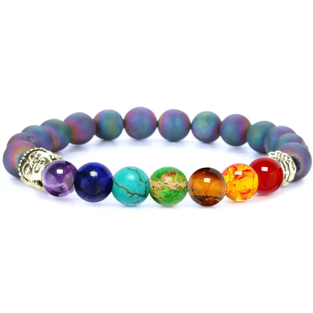 Pulsera curativa de amatista de 7 Chakras para mujer, pulsera de cuentas de piedra Natural para Yoga, pulsera de cristal de piedras preciosas al por mayor