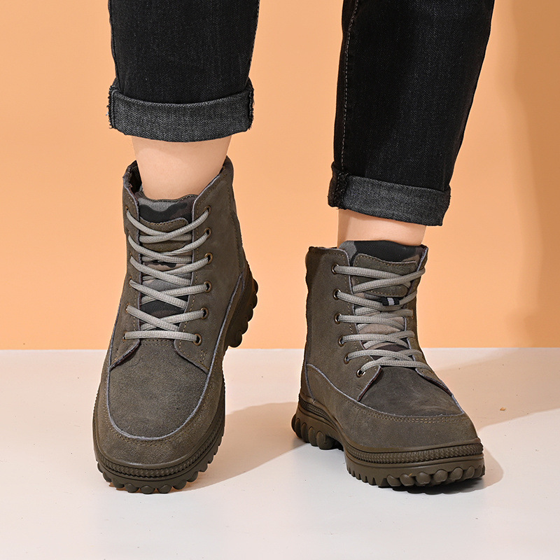 Black and brown lace-up wool boots