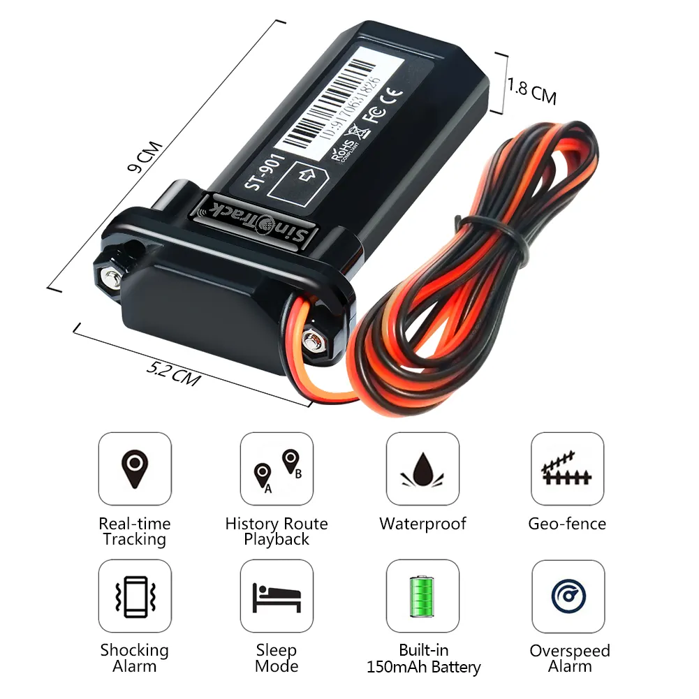 SinoTrack ไม่มีค่าบริการรายเดือนกันน้ำ ST-901ติดตามจีพีเอสรถจักรยานยนต์จักรยานยานพาหนะอุปกรณ์ติดตามจีพีเอสที่มีการตรวจสอบ ACC