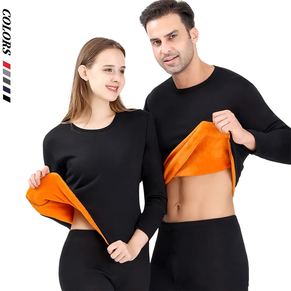 Ropa interior larga para hombre y mujer, conjunto de terciopelo dorado General para parejas, Color sólido, ropa interior térmica de cuello bajo