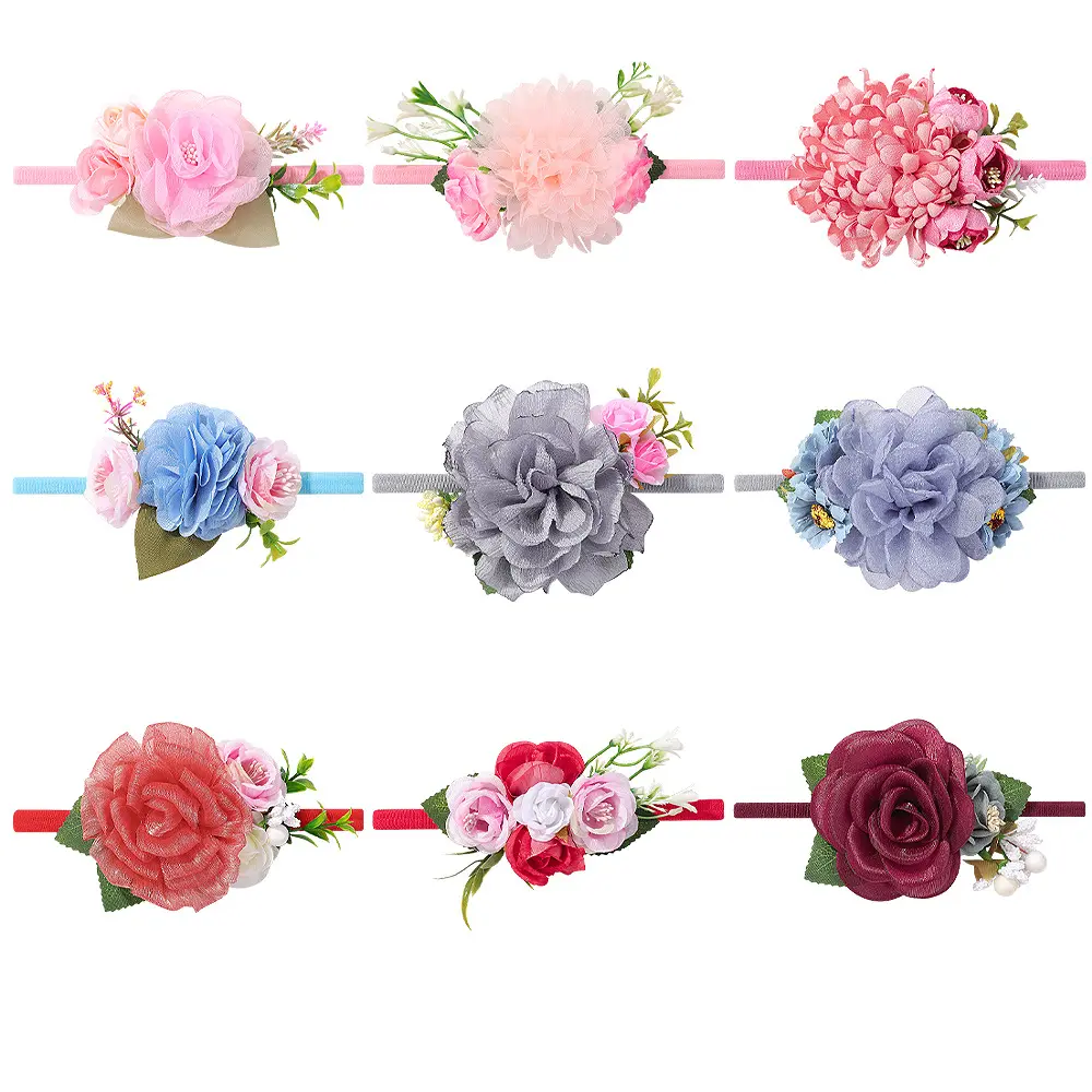 HY Children's simulation flower hair band three-dimensional accessories rose nylon high stretch baby headstring 3700