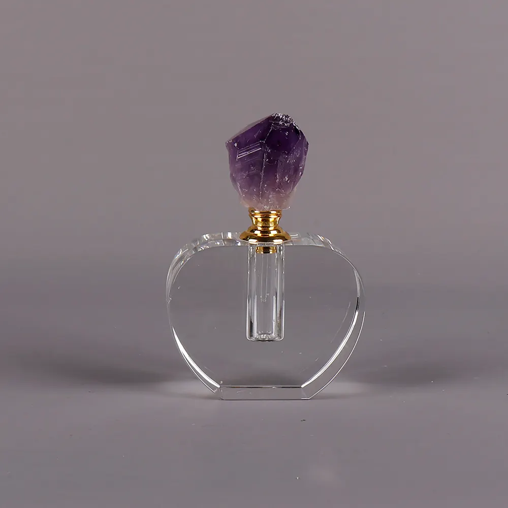 Nueva botella de perfume de punto de amatista de cristal al por mayor de piedras preciosas de cristal