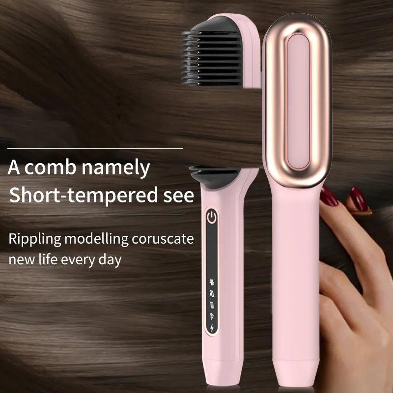 2023 sıcak satış PTC ısıtma saç düzleştirici fırça elektrikli saç düzleştirici tarak