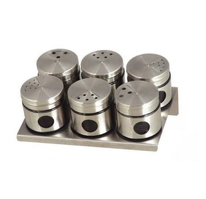 Paslanmaz çelik Stand Metal baharat ve biber çalkalayıcı ile 6 ev mutfak 90ml cam baharat kavanozları <span class=keywords><strong>Set</strong></span>