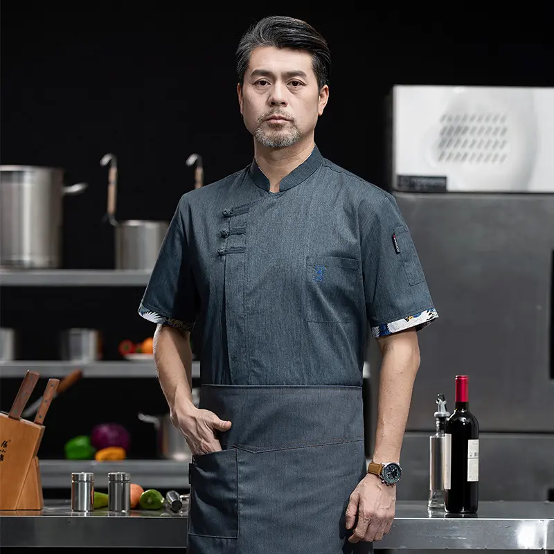 Restaurante Hotel chef ropa de trabajo hombres manga corta moda nacional cocina Hotel ropa de trabajo mujeres de gran tamaño manga corta