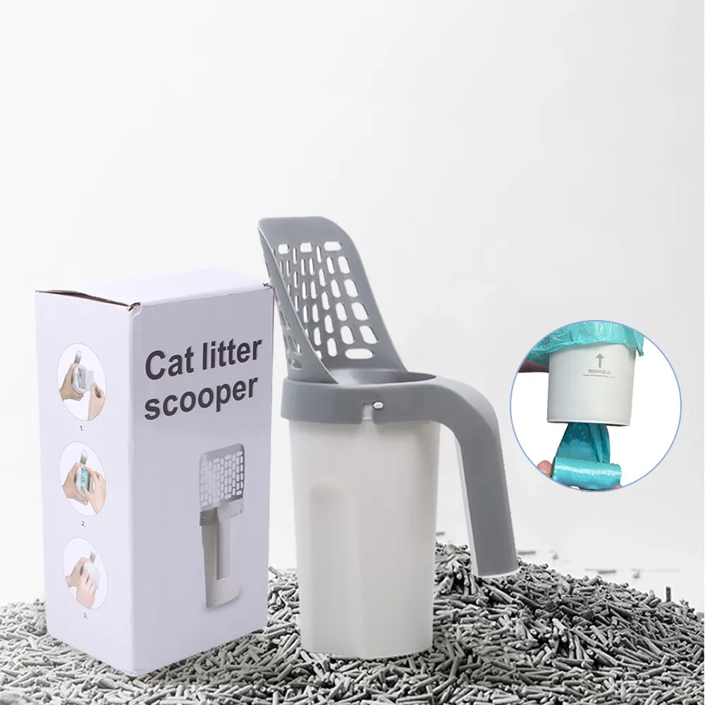 مخصص القط أنبوب مربع مجرفة صينية المرحاض أداة التخلص نظام صندوق فضلات القطط سكوب الذاتي تنظيف مع كيس النفايات