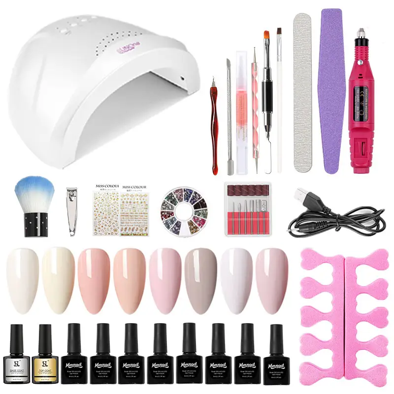 Hs 48w conjunto de esmalte de unha em gel, conjunto de lâmpada led uv, etiqueta privada, iniciante, diy, ferramentas para manicure