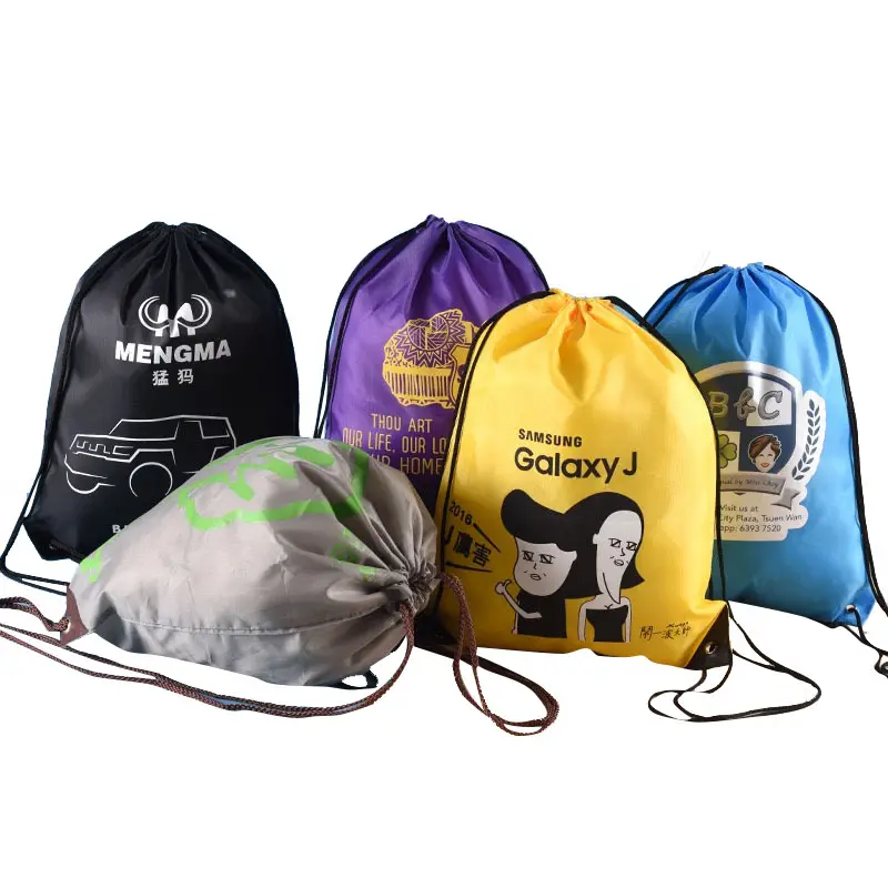 Mochila deportiva con cordón promocional personalizado de fábrica, bolsa con cordón impermeable de poliéster 210D con logotipo