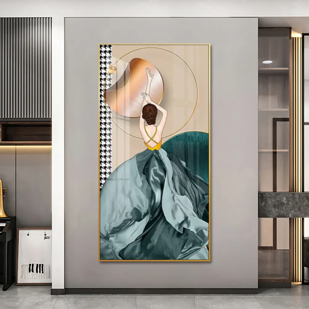 Guanjun orologio personalizzato pittura donna Sexy soggiorno parete arte decorazione per la casa pittura vetro