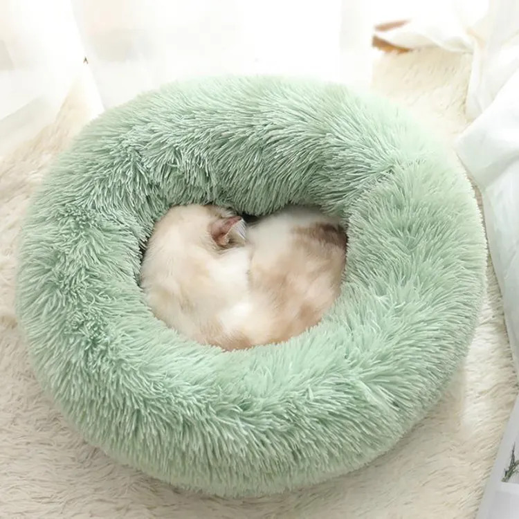 50cm M boyutu sevimli çörek Pet yatak dayanıklı özel renk kalınlaşmış peluş Donut yastık kabarık kedi yatak Pet yatak