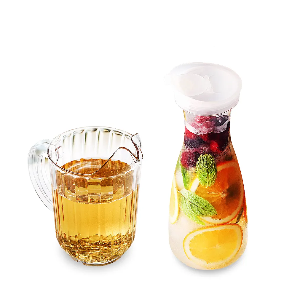 Gran oferta restaurante Pc jarra de té transparente garrafas de jugo botella acrílico verter jarras de agua de vidrio con tapa jarra de plástico