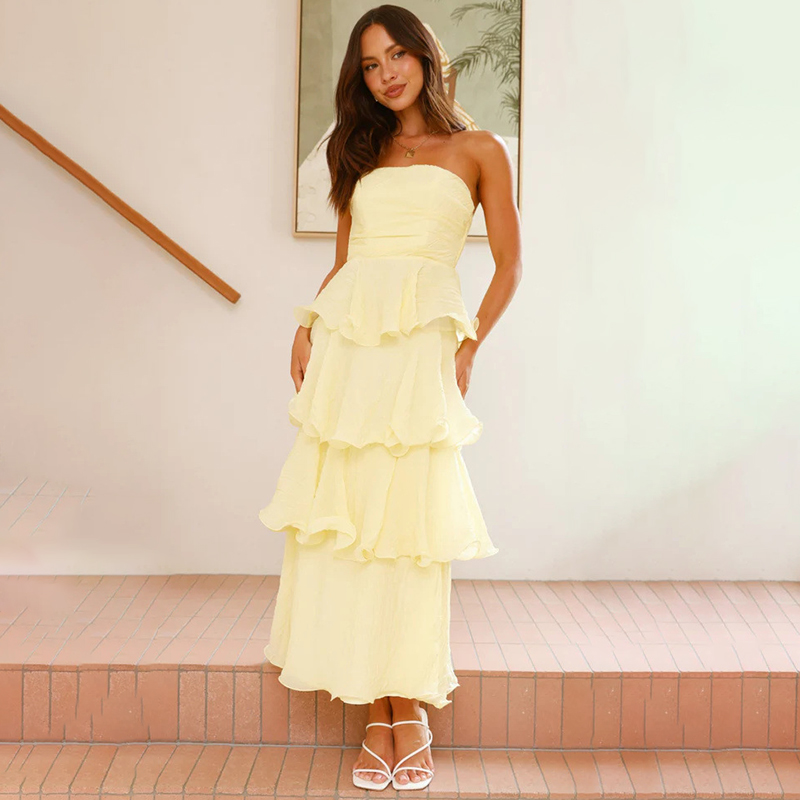 Robe longue à plusieurs niveaux jaune