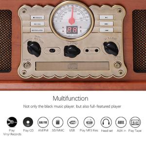 Multi plataforma reproductor y reproductor de vinilo con reproductor de CD/USB/SD registro/entrada AUX/Radio/cassette