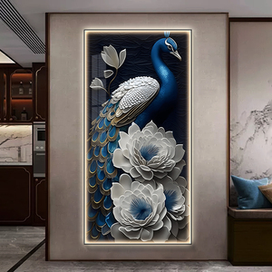 Luxurious Peacock Art House Decor Canvas Modern Prints Wall Art Canvas Lord <strong>Krishna</strong> Crystal Porcelain Painting LED Light