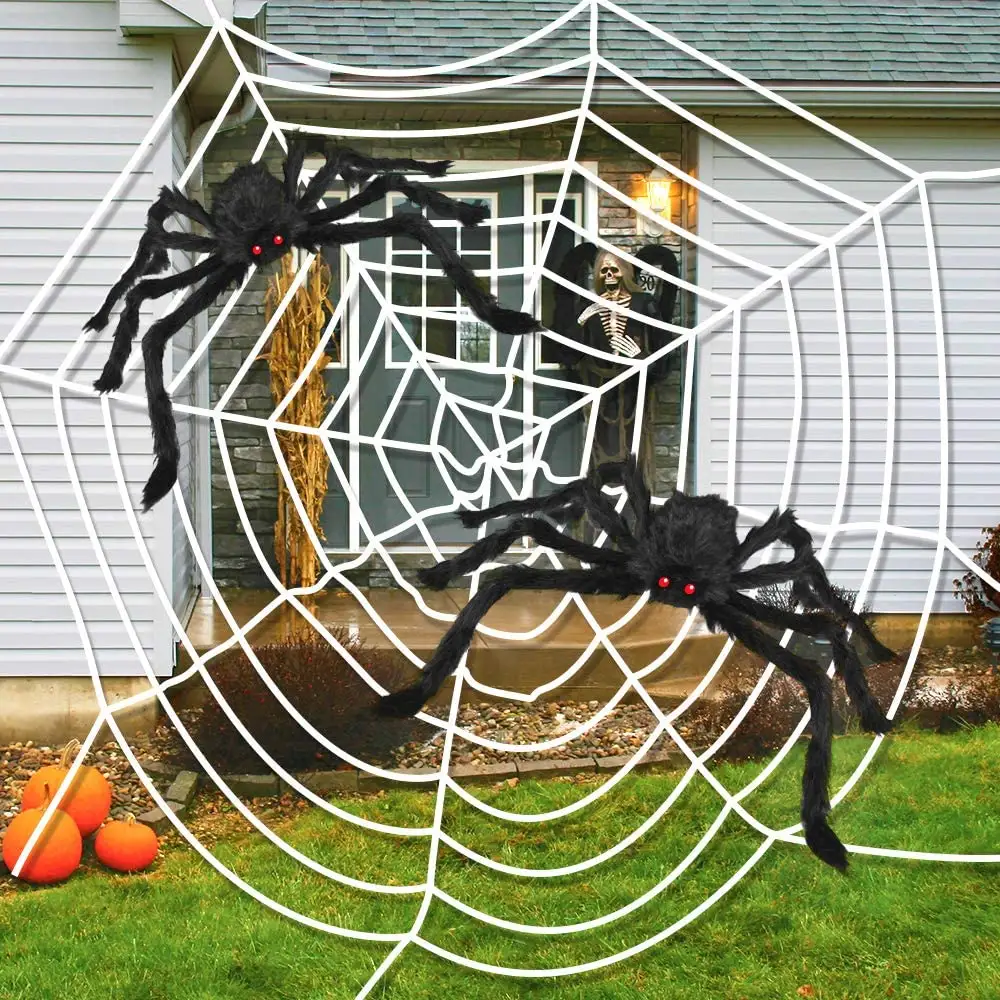 Украшения для Хэллоуина, набор страшных гигантских пауков с 4 большими пауками, 20 маленьких пауков, паутина для декора на Хэллоуин