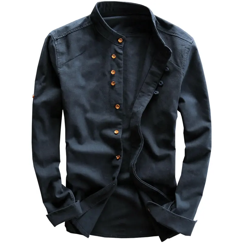 Di lusso camisas casuale formale di fitness button up di stile Cinese del collare del basamento camicia di lino abbigliamento casual per uomo camicie da uomo lungo manica