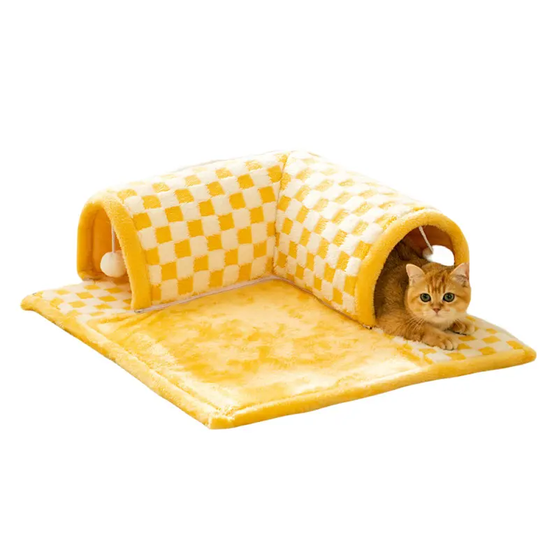 नई डिज़ाइन की प्यारी बिल्ली सोती हुई प्लेइंग कुशन बिल्ली बिस्तर, बिल्ली सुरंग बिस्तर के लिए नरम आलीशान घोंसले