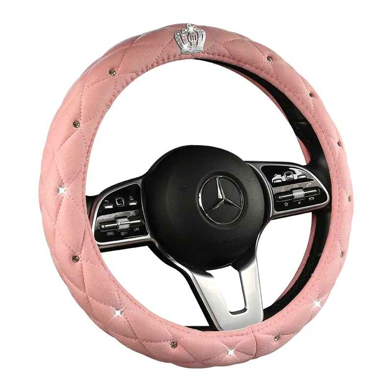 Cubierta Universal de cuero para volante de mujer, corona de diamante, cristales ostentosos, diamantes de imitación, accesorios para coche