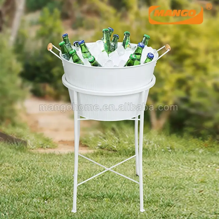 Cubo de hielo grande de hierro y Metal galvanizado, soporte para bebidas con soporte para vino y cerveza para fiesta