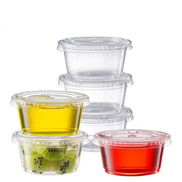 Walson fornitura di fabbrica di alta qualità 1oz 1.5oz 2oz tazza di salsa Logo personalizzato OEM tazze di condimento per insalata trasparente in plastica trasparente