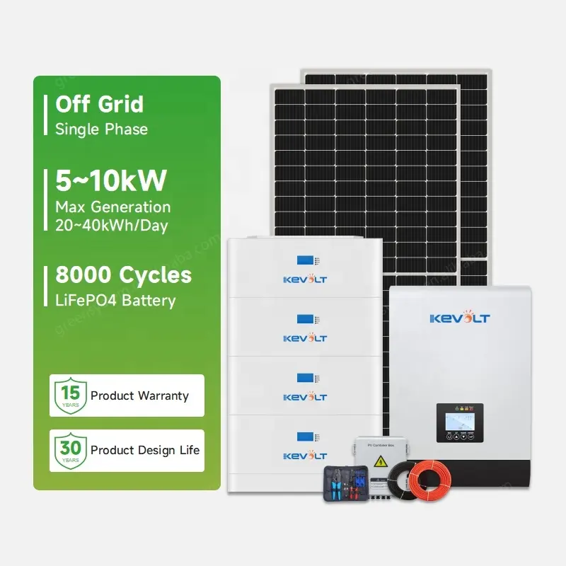 5KW 10KW tắt hệ thống tấm pin mặt trời với pin và Bộ biến tần hoàn chỉnh hệ thống năng lượng mặt trời cho gia đình