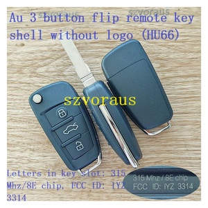 איכות גבוהה עבור כפתור 3audi 3 הפוך כיסוי מפתח המכונית מרחוק ללא לוגו hu66 אותיות חריץ מפתח: 315 mhz 8e שבב fcc: id 3314