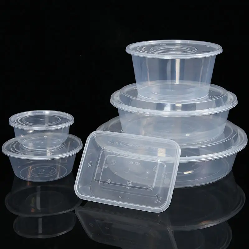 Disposable Lunch Rectangle Round Plastic Takeaway Fruit Packaging Fresh Fast Thick PP Food Containers