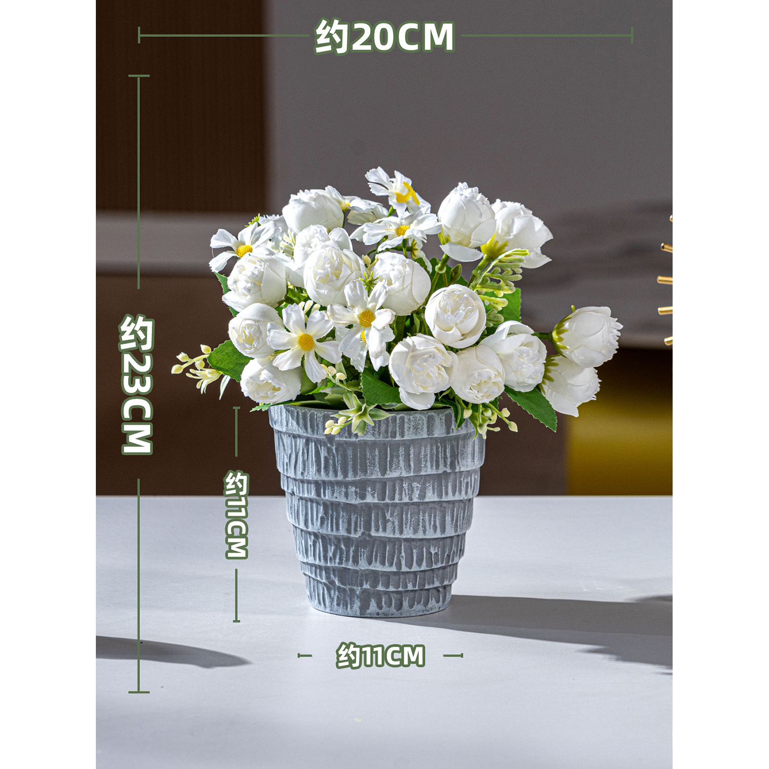 Fleur en pot de marguerite de pivoine blanche (20x23cm)