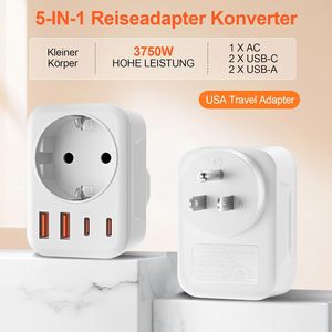 Charging <strong>Adapter</strong> <strong>EU</strong> to US <strong>Plug</strong> 5 in 1Wall Electric <strong>Multi</strong> Socket <strong>Adapter</strong> <strong>With</strong> 2 USB A+2 Type C Ports for USA Canada Germany <strong>Plug</strong> - Product Image 2