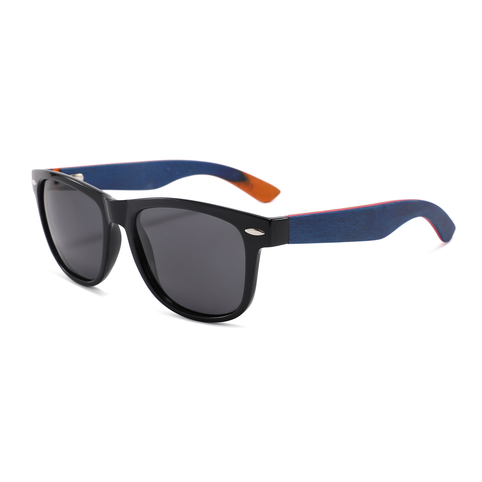 C8 bright black frame, blue skateboard, wooden foot, polarized f