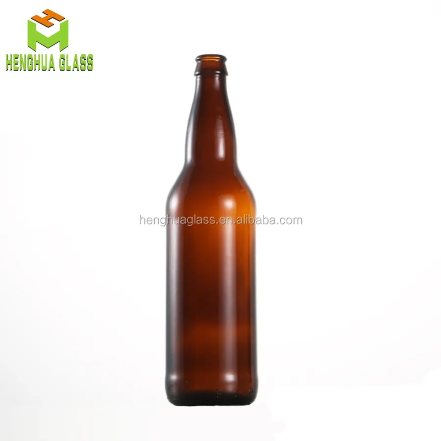 Botella de cerveza de vidrio ámbar de 640Ml, contenedor de vidrio de tamaño personalizado para cerveza con cuello