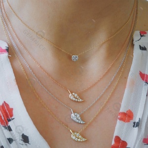 אבני חן 925 כסף סטרלינג כסף זהב 14 קראט זירקון עלה שרשרת תליון לנשים - Product Image 2