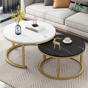 Contemporary Round Nesting Bent Black Gold Metal Side Glass Marble Stone Mdf Wood Coffee <strong>Table</strong> Nest of <strong>3</strong> <strong>Table</strong> <strong>Set</strong> Nesting <strong>Table</strong> - Product Image 4