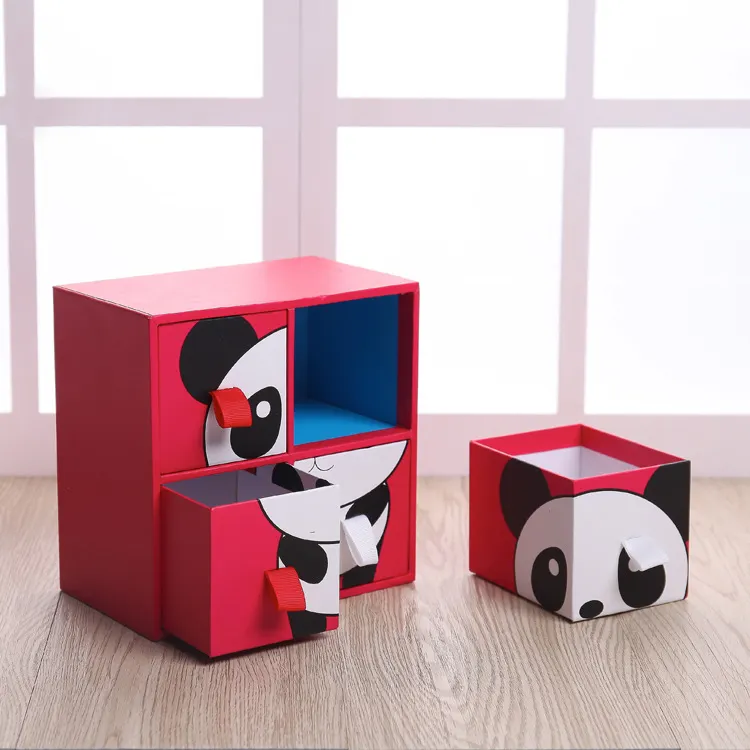 Boîte en papier à grand tiroir fantaisie pour enfants, emballage boîte mystère imprimé panda rouge grande boîte cadeau