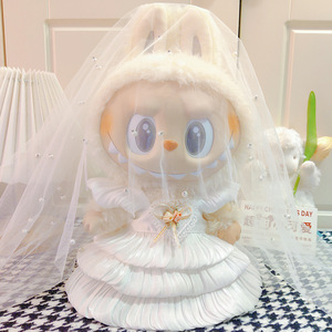38厘米Labubu <span class=keywords><strong>Velcro</strong></span>娃娃婴儿服装Labubu毛绒礼服婚纱春装