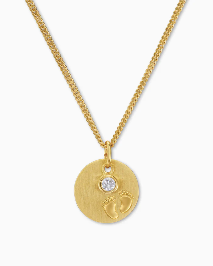 Collier avec pendentif disque CZ empreinte de bébé
