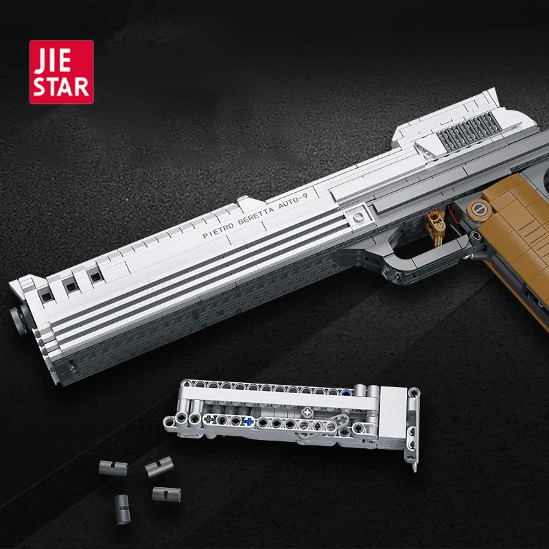 JIESTAR-pistola de juguete para adultos, modelo de pistola auto-9 moc, bloques de construcción con balas SWAT, pistola de escopeta del ejército, novedad de 2023