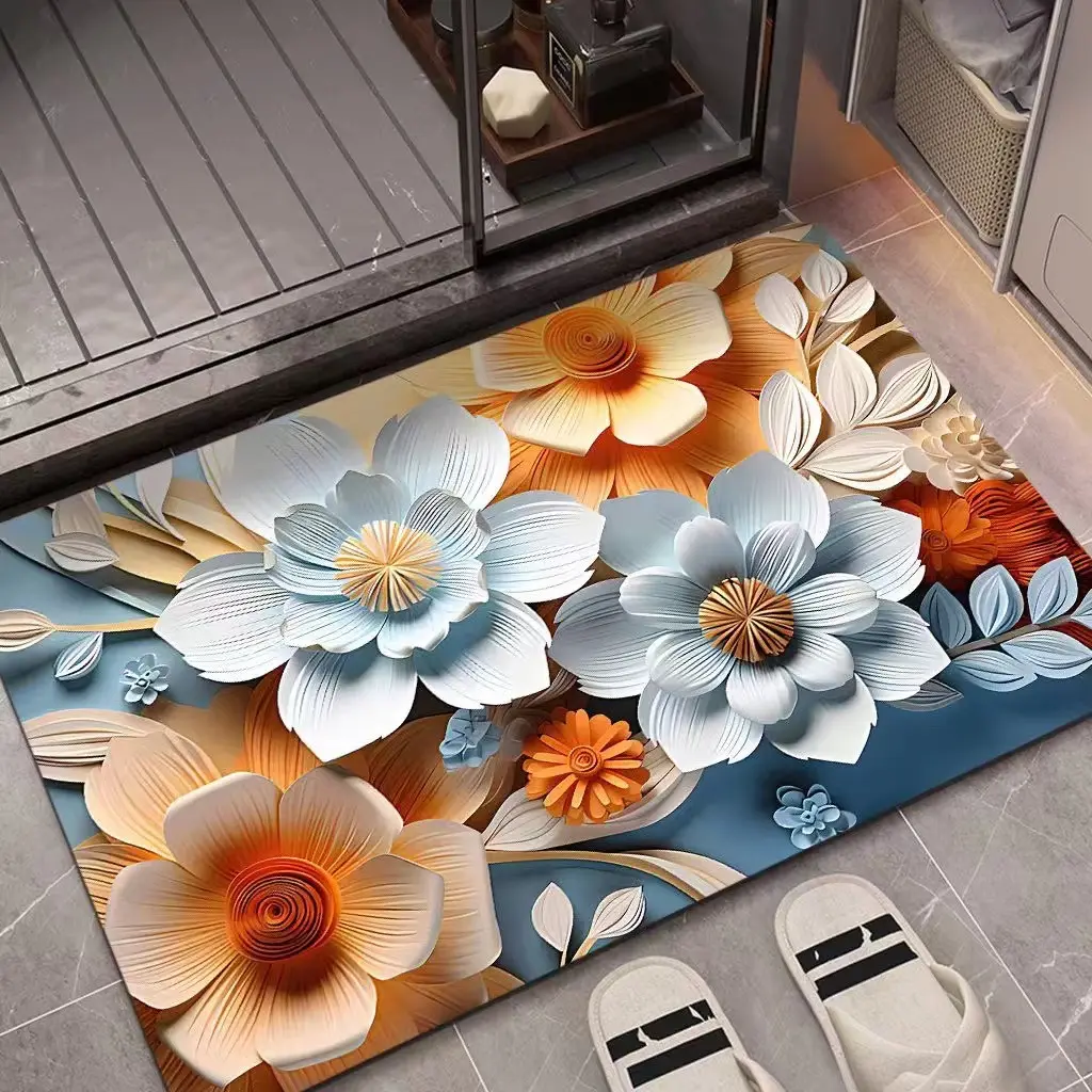 50*80cm 3D 부드럽고 편안한 실내 거실 대형 슈퍼 흡수성 빠른 건조 꽃 카펫 러그 목욕 매트